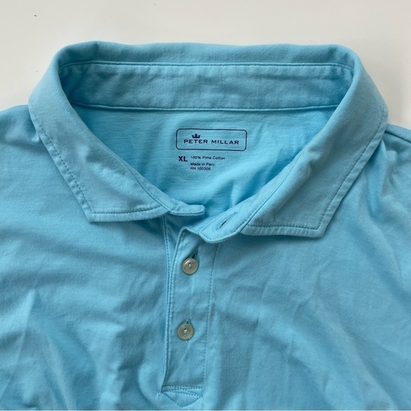 Peter Millar Men's Aqua Blue Solid Aqua Cotton Polo Size XL - Picture 3 of 5